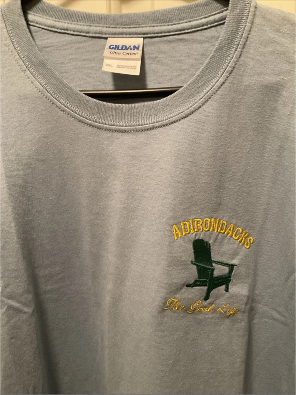 Adirondacks “The Good Life” Embroidered Gildan T-Shirt Light Blue 2XL NWOTs - Picture 2 of 2